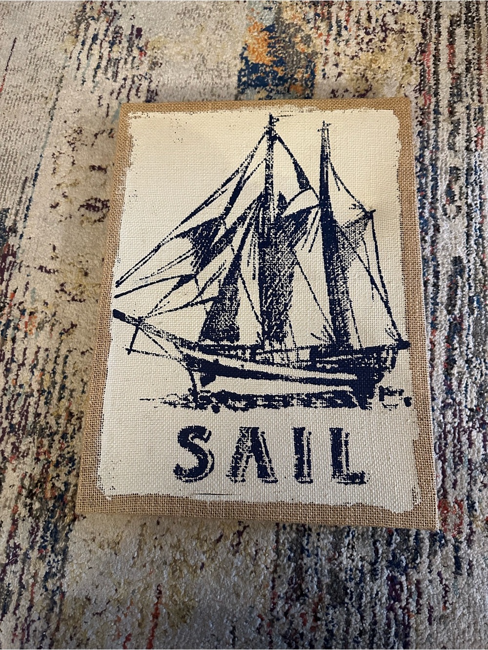 Nautical Sailboat Canvas Wall Art in Navy and Cream